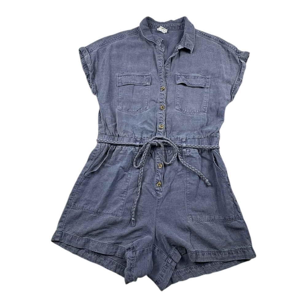 Nicole‎ Miller New York Blue Short Sleeve Button Front Romper Womens Medium